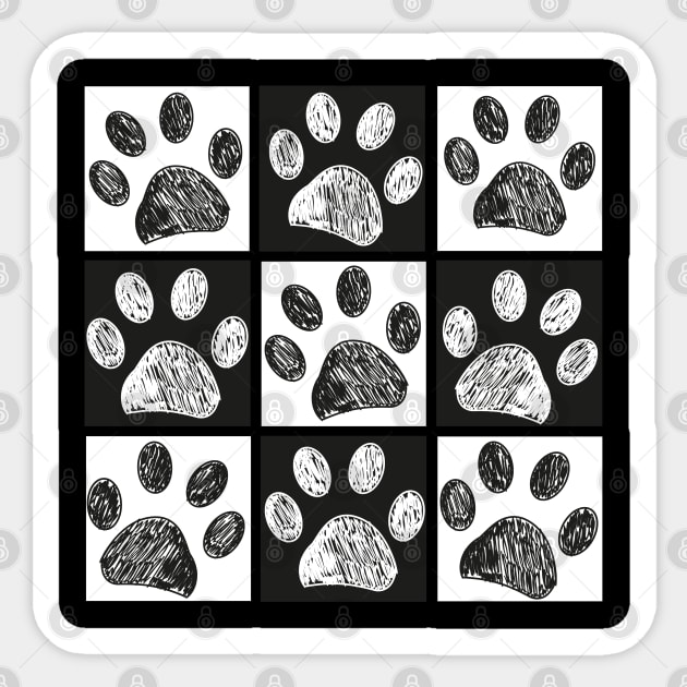 Black and white square with doodle paw print Sticker by GULSENGUNEL